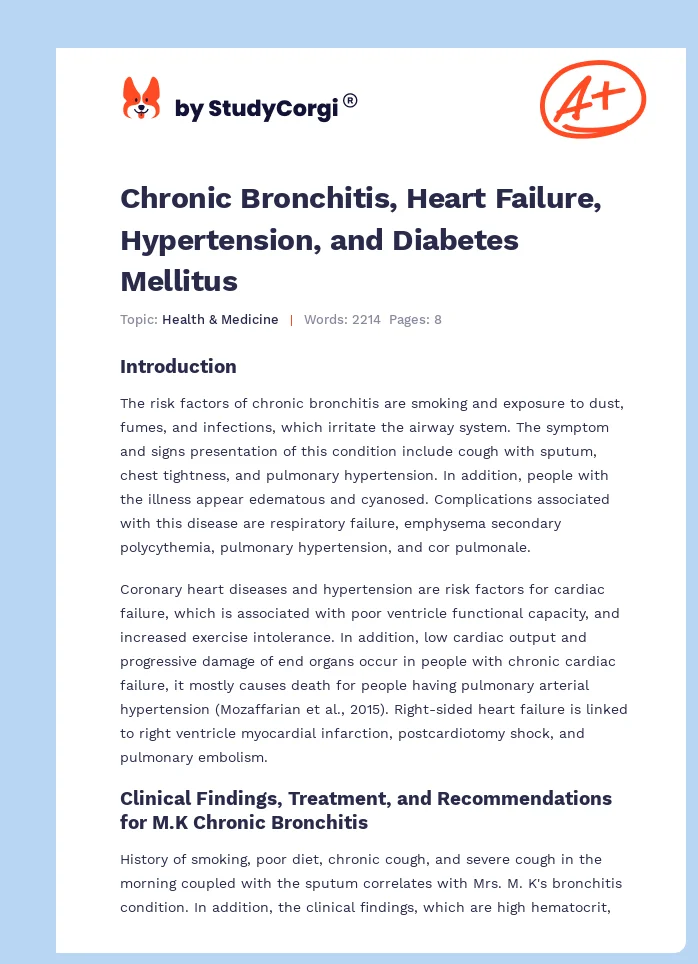 Chronic Bronchitis, Heart Failure, Hypertension, and Diabetes Mellitus. Page 1