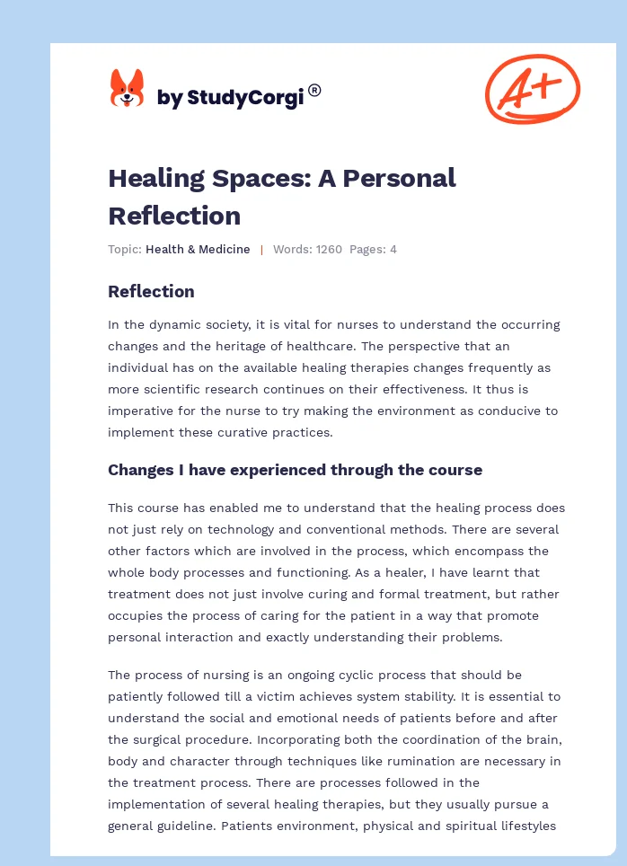 Healing Spaces: A Personal Reflection. Page 1