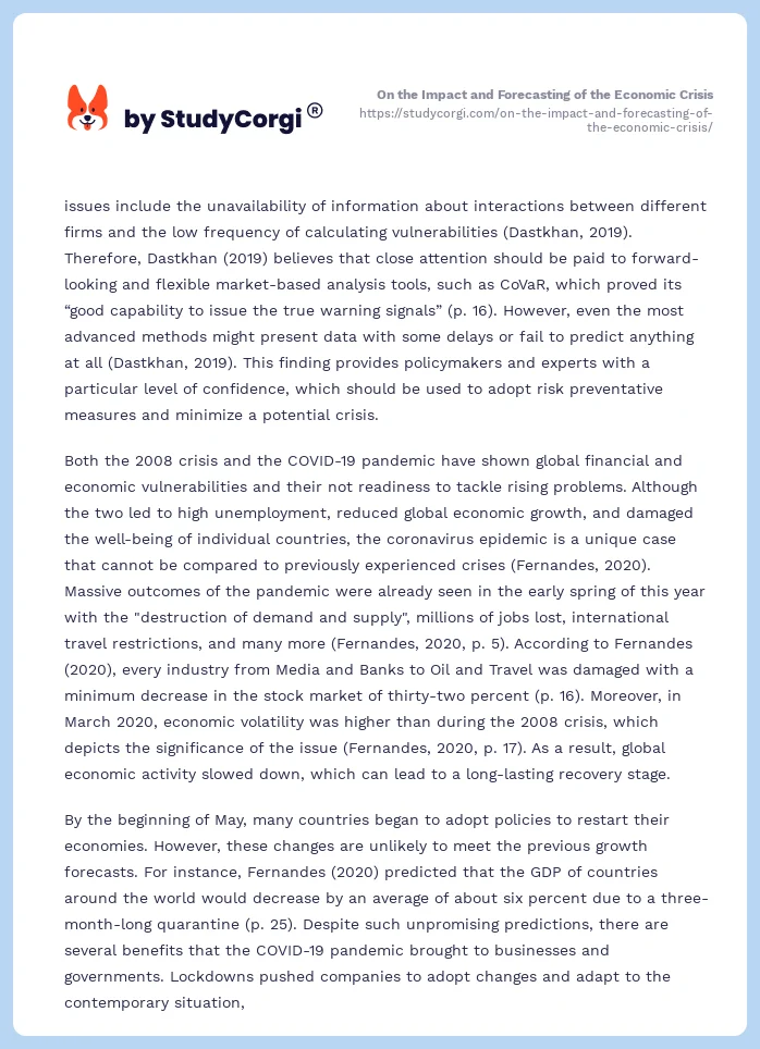 On the Impact and Forecasting of the Economic Crisis. Page 2