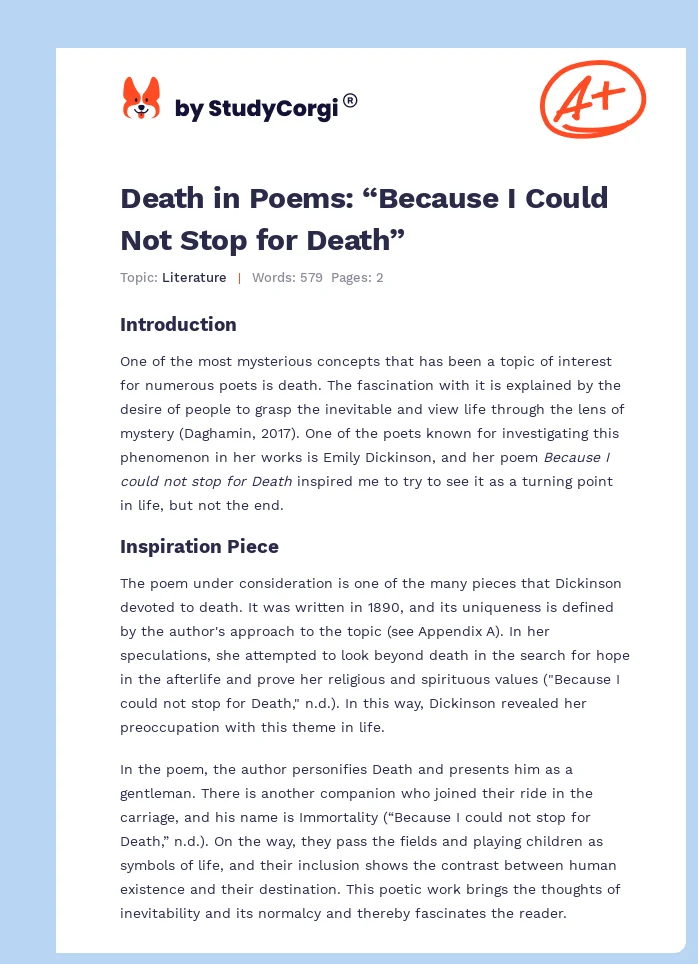 Death in Poems: “Because I Could Not Stop for Death”. Page 1