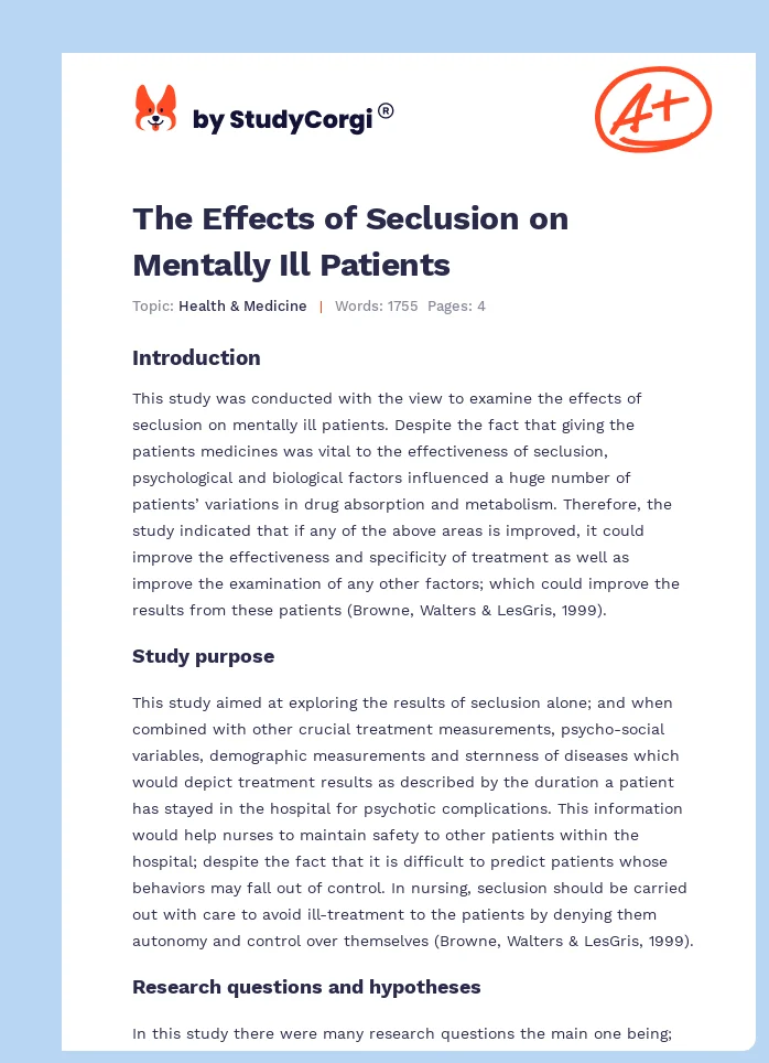 The Effects of Seclusion on Mentally Ill Patients. Page 1