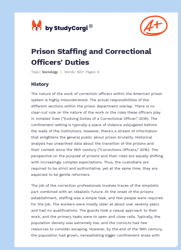 Prison Staffing and Correctional Officers' Duties. Page 1