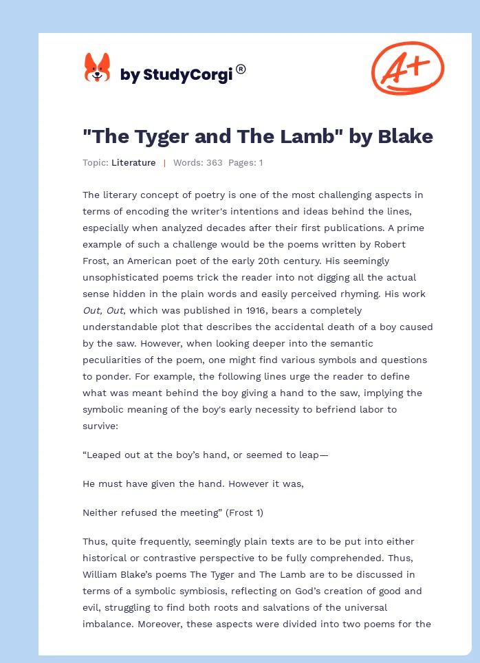 "The Tyger and The Lamb" by Blake. Page 1
