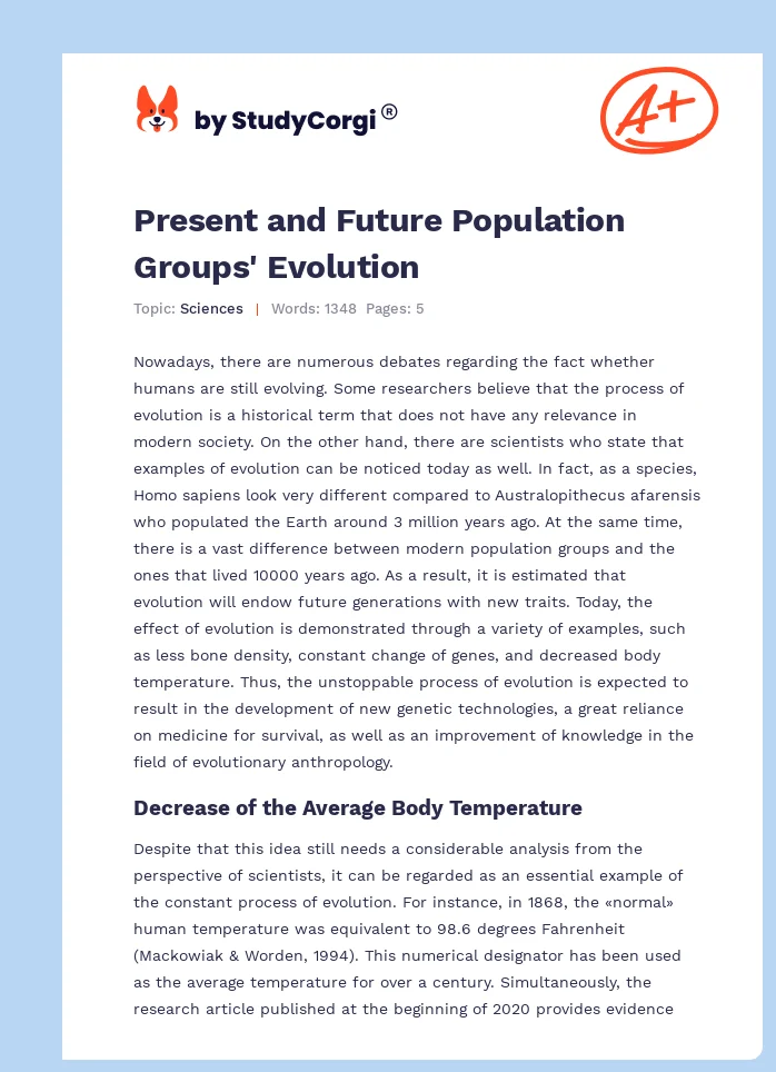 Present and Future Population Groups' Evolution. Page 1