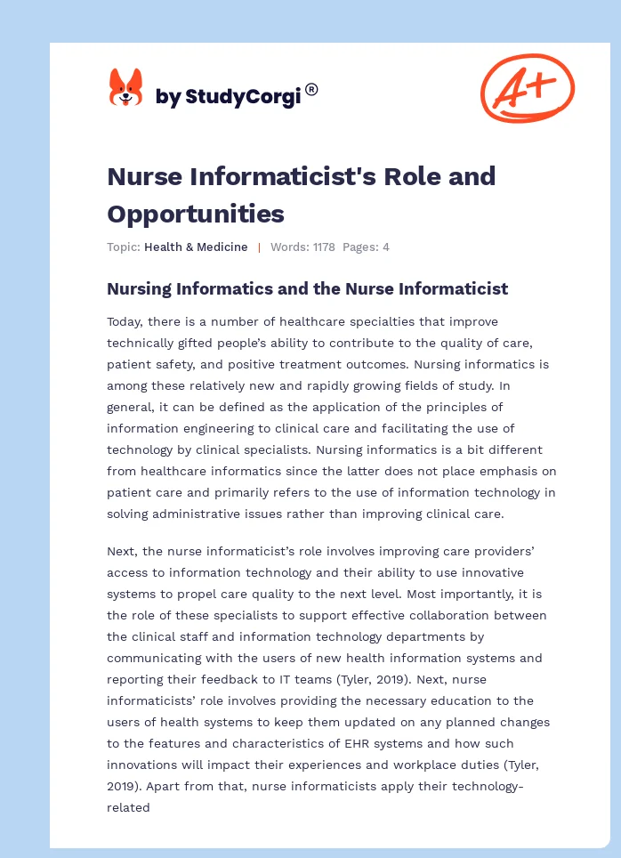 Nurse Informaticist's Role and Opportunities. Page 1