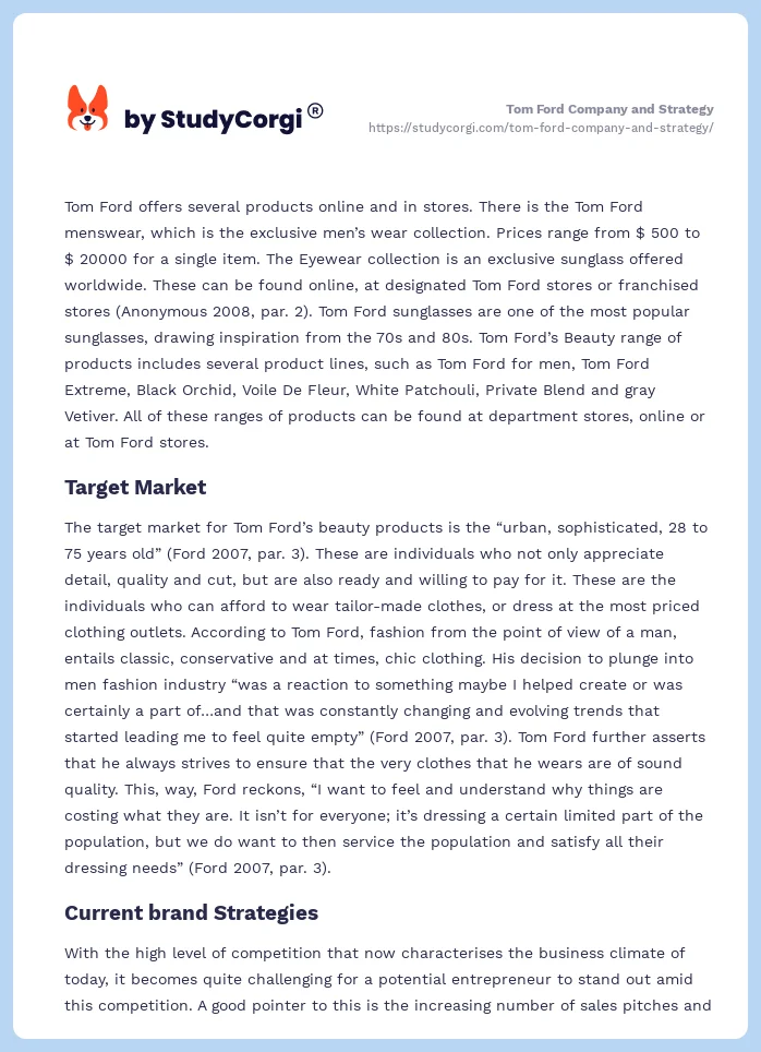 Tom Ford Company and Strategy. Page 2