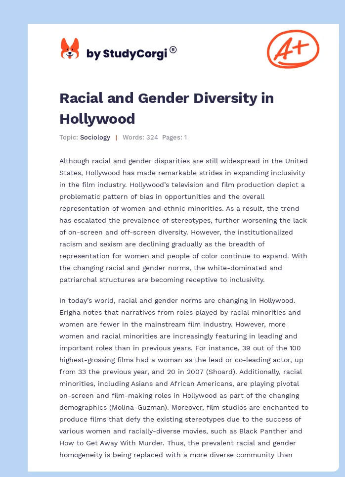 Racial and Gender Diversity in Hollywood. Page 1