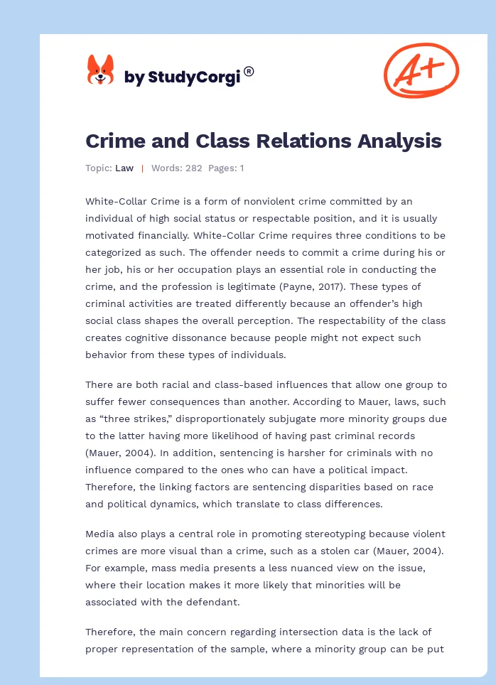 Crime and Class Relations Analysis. Page 1
