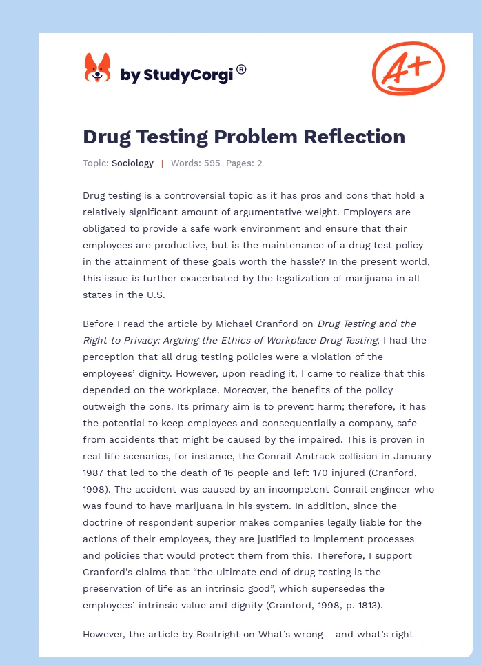 Drug Testing Problem Reflection. Page 1