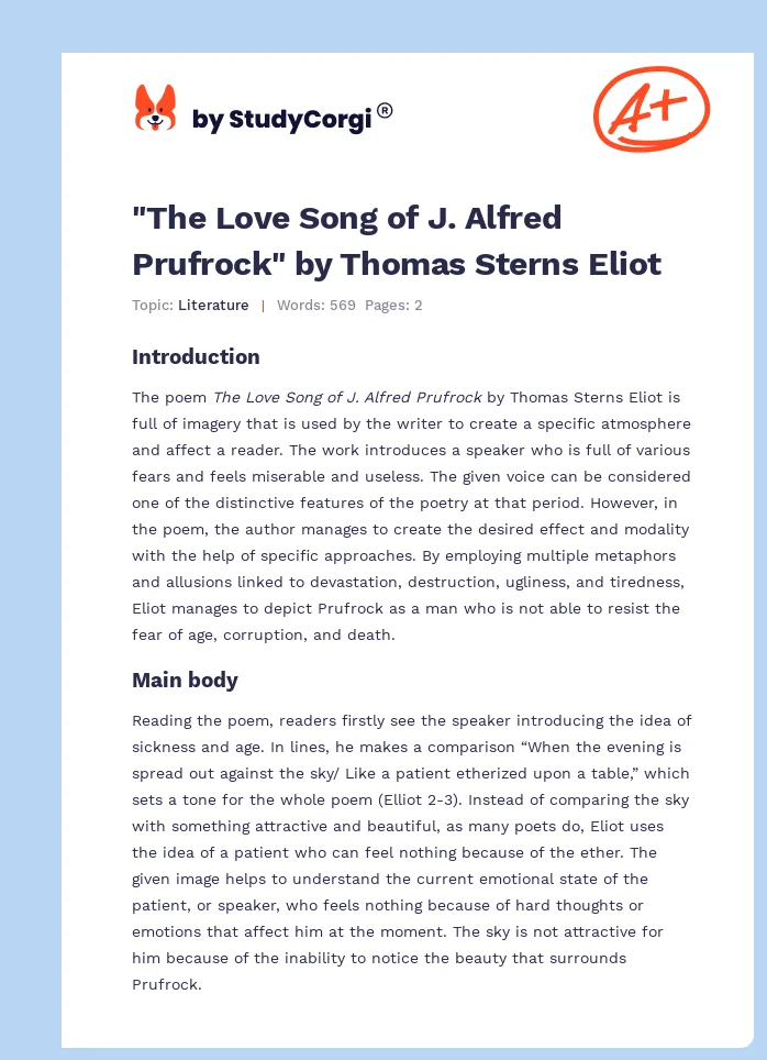 "The Love Song of J. Alfred Prufrock" by Thomas Sterns Eliot. Page 1