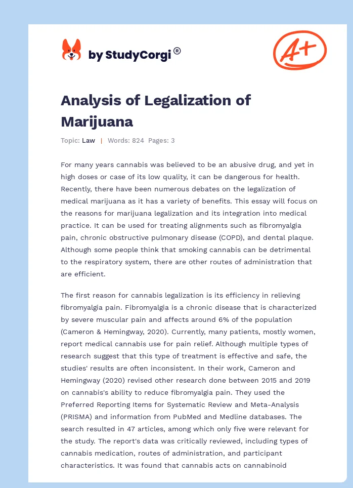 Analysis of Legalization of Marijuana. Page 1