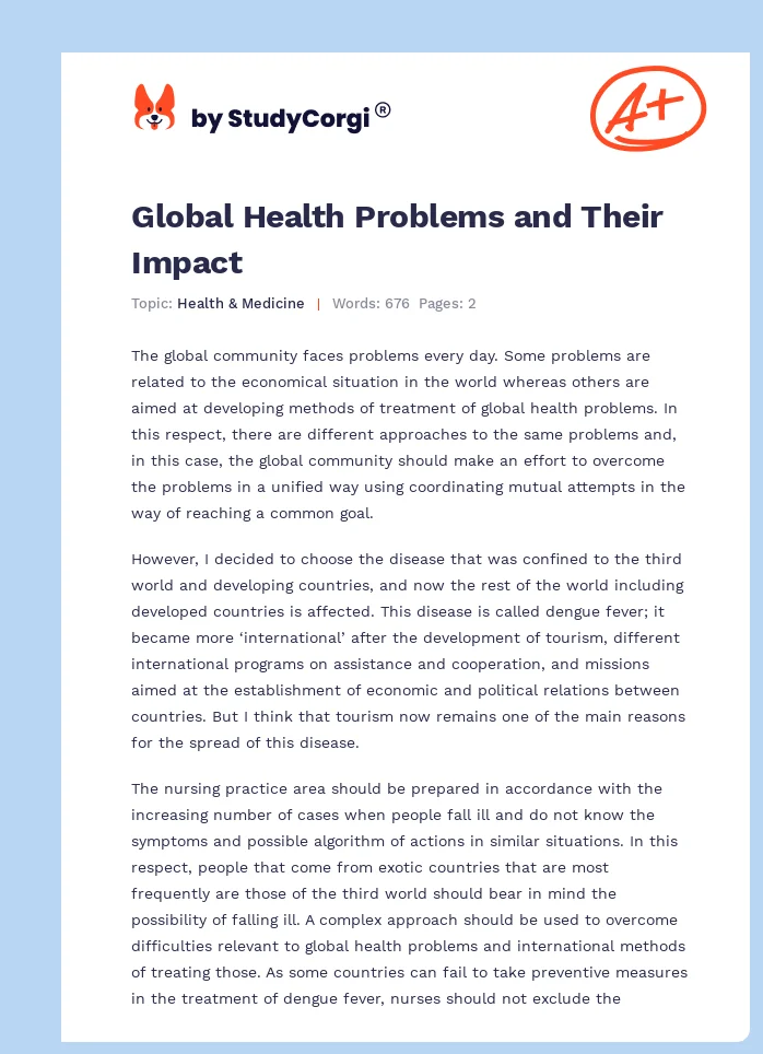 Global Health Problems and Their Impact. Page 1