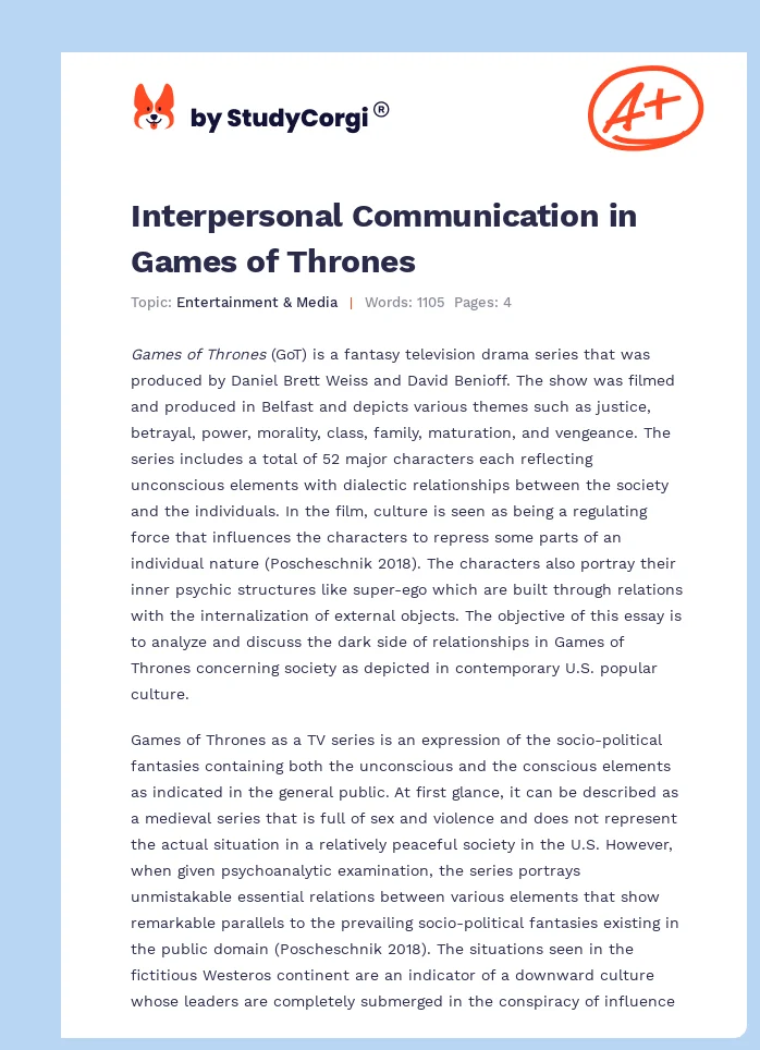 Interpersonal Communication in Games of Thrones. Page 1