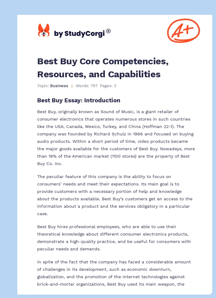 Best Buy Core Competencies, Resources, and Capabilities. Page 1