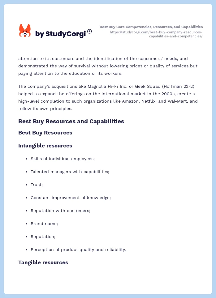 Best Buy Core Competencies, Resources, and Capabilities. Page 2