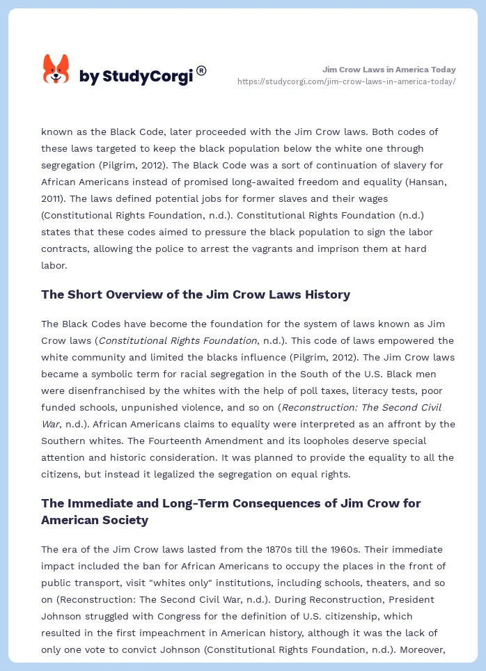 Jim Crow Laws in America Today. Page 2