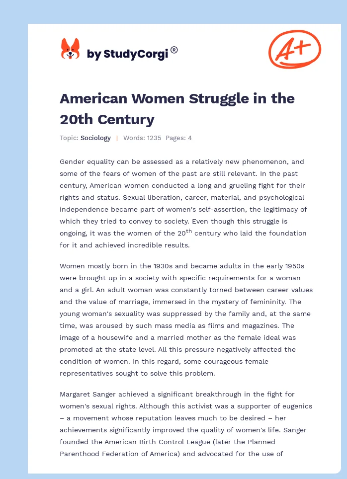 American Women Struggle in the 20th Century. Page 1