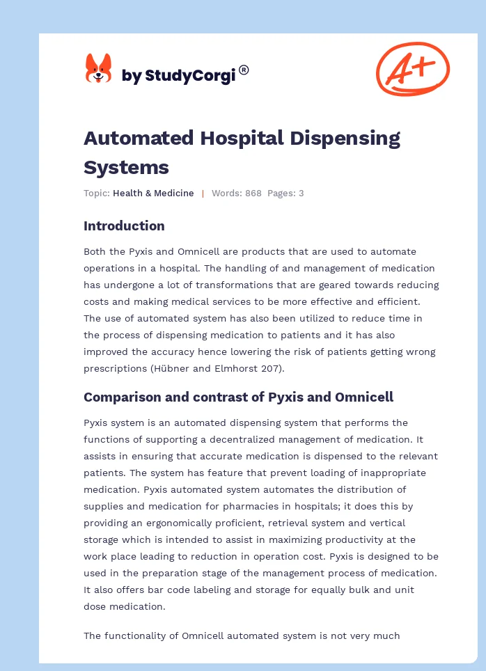 Automated Hospital Dispensing Systems. Page 1