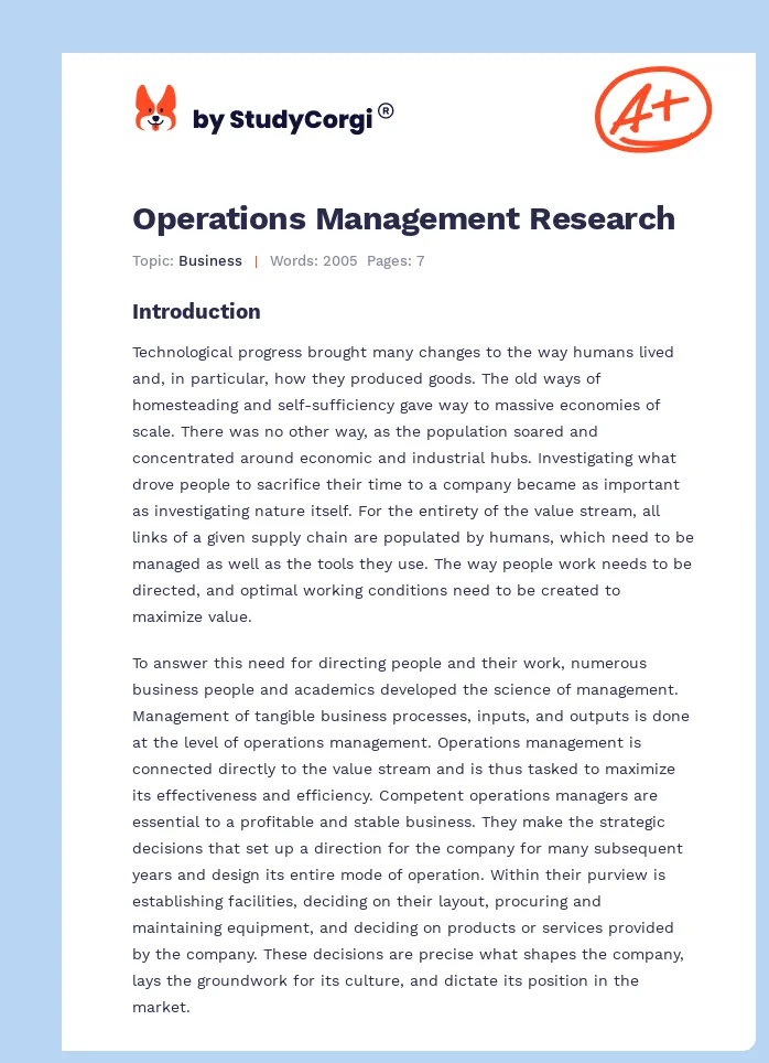 operations management research call for papers