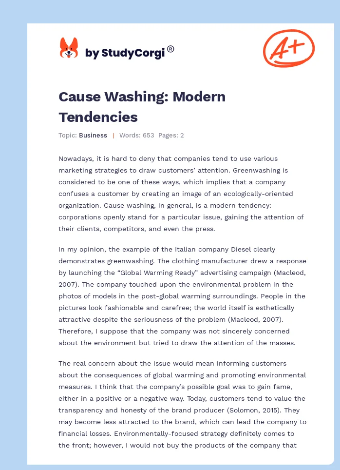 Cause Washing: Modern Tendencies. Page 1