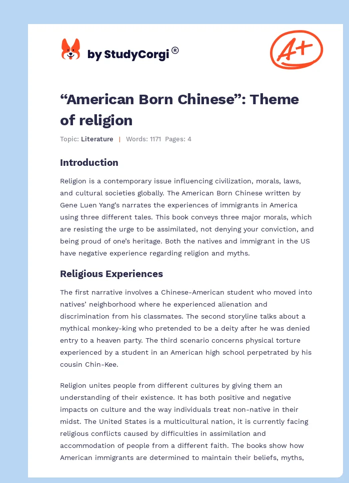 “American Born Chinese”: Theme of religion. Page 1