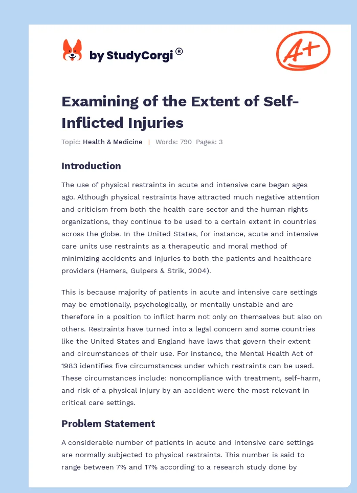 Examining of the Extent of Self-Inflicted Injuries. Page 1