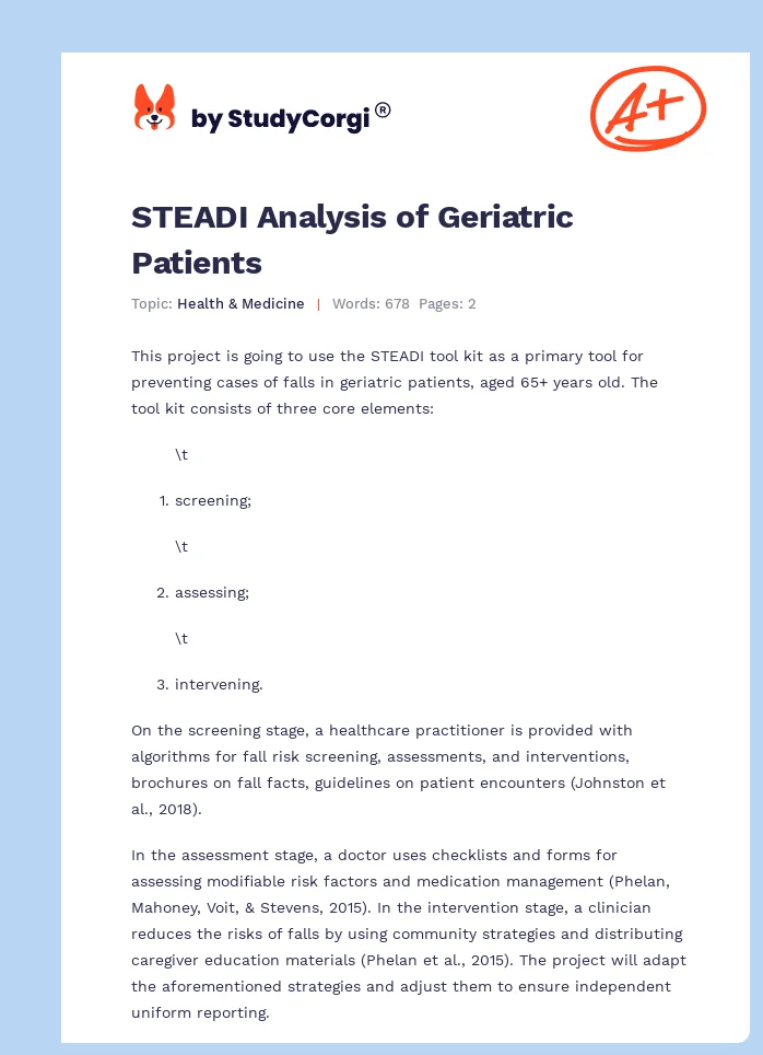 STEADI Analysis of Geriatric Patients. Page 1