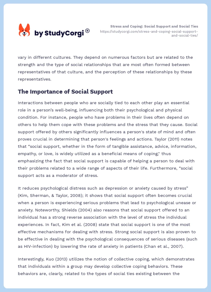 Stress and Coping: Social Support and Social Ties. Page 2