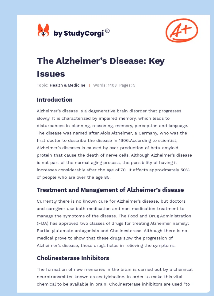 The Alzheimer’s Disease: Key Issues. Page 1