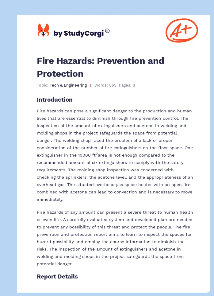 Fire Hazards: Prevention and Protection. Page 1