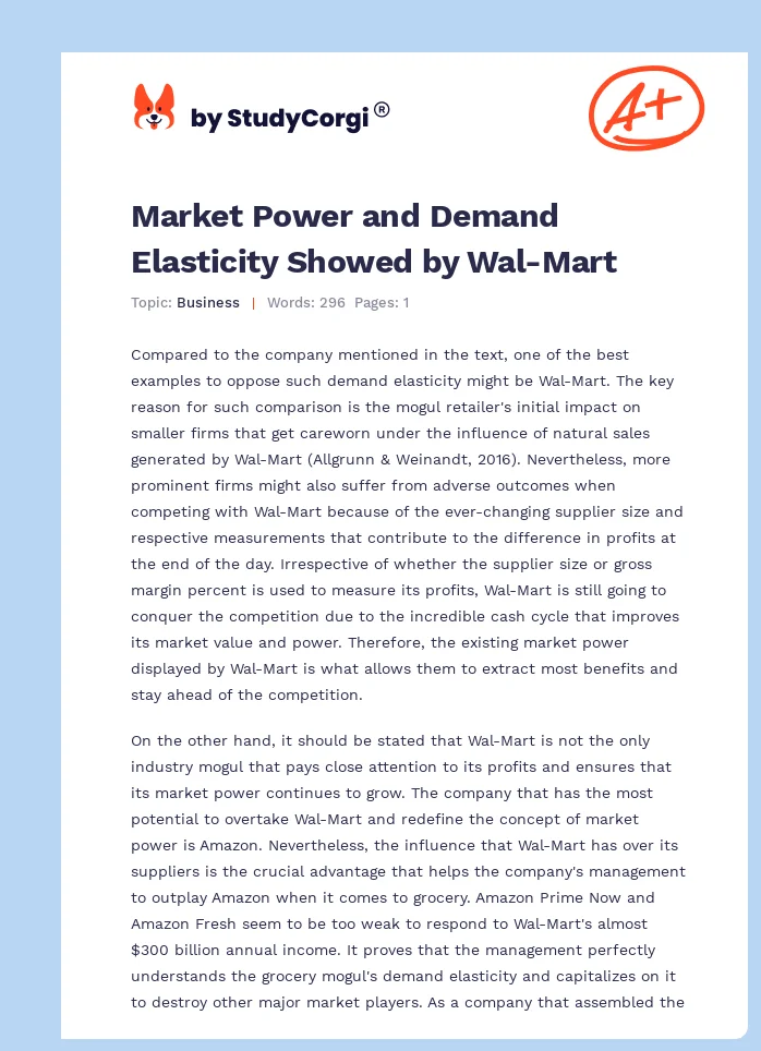 Market Power and Demand Elasticity Showed by Wal-Mart. Page 1