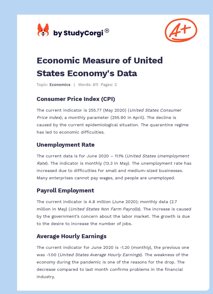 Economic Measure of United States Economy's Data. Page 1