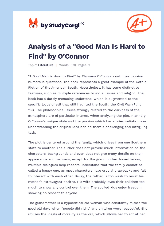 Analysis of a "Good Man Is Hard to Find" by O’Connor. Page 1