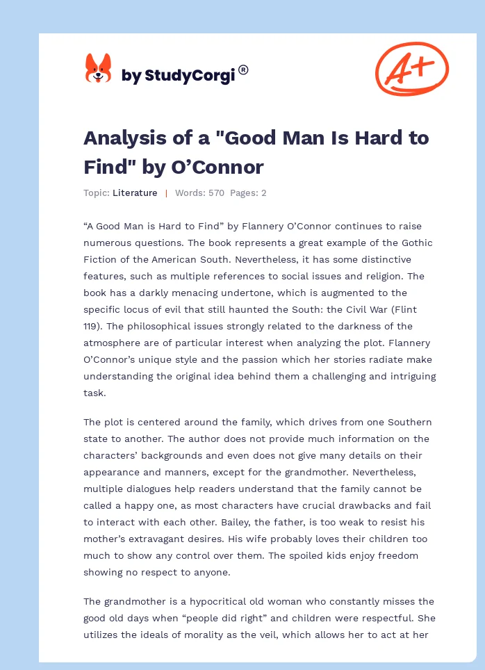 analysis-of-a-good-man-is-hard-to-find-by-o-connor-free-essay-example