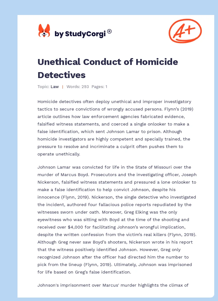 Unethical Conduct of Homicide Detectives. Page 1