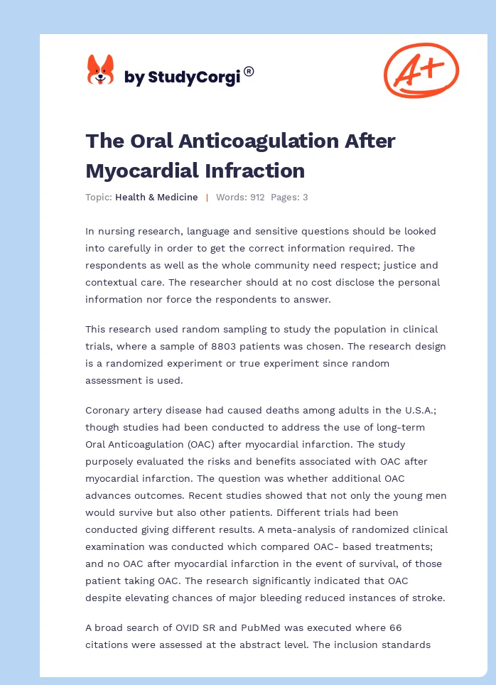 The Oral Anticoagulation After Myocardial Infraction. Page 1