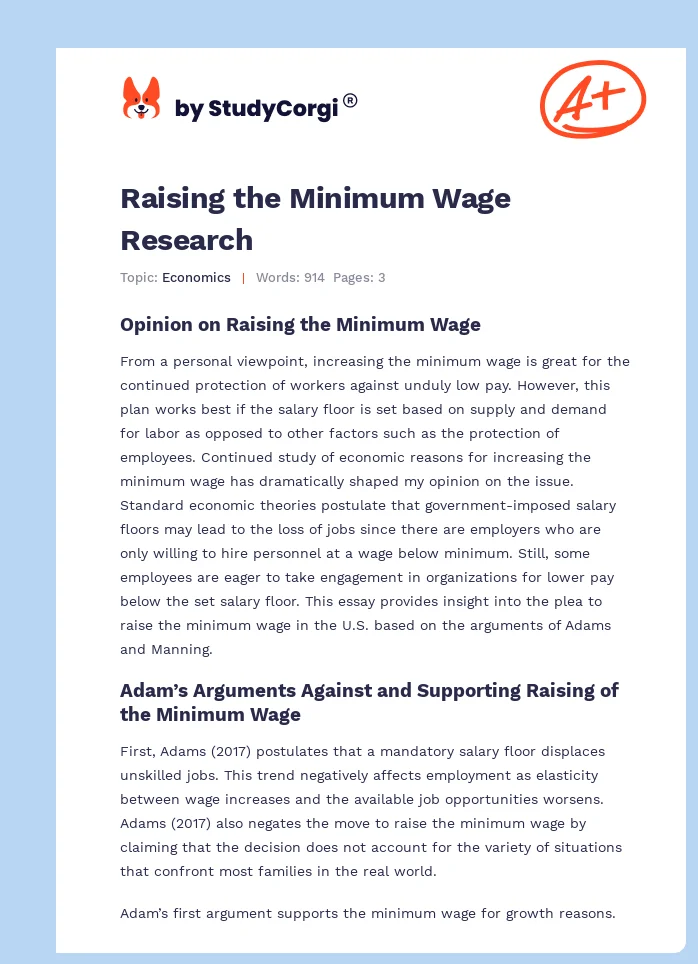 Raising the Minimum Wage Research. Page 1