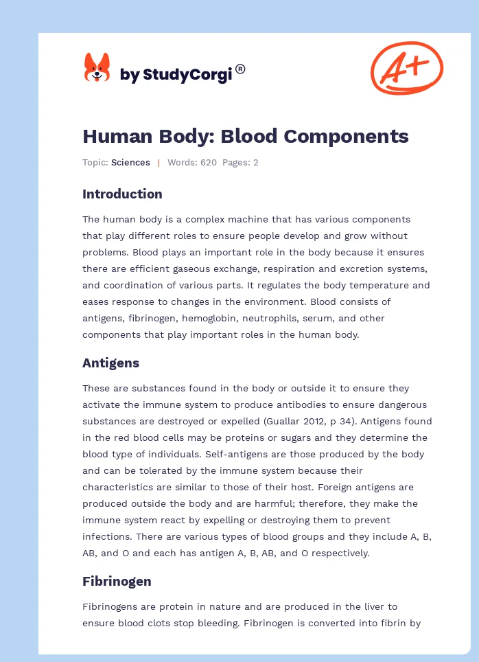 Human Body: Blood Components. Page 1