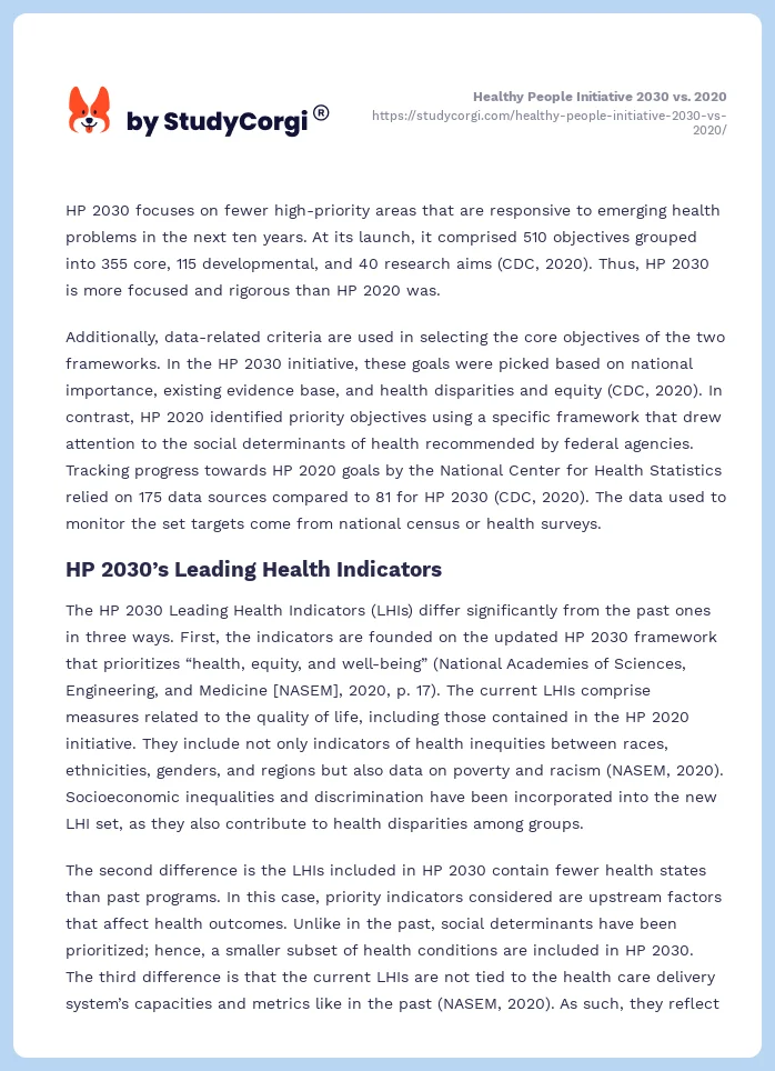 Healthy People Initiative 2030 vs. 2020. Page 2