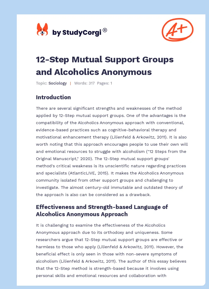 12-Step Mutual Support Groups and Alcoholics Anonymous. Page 1