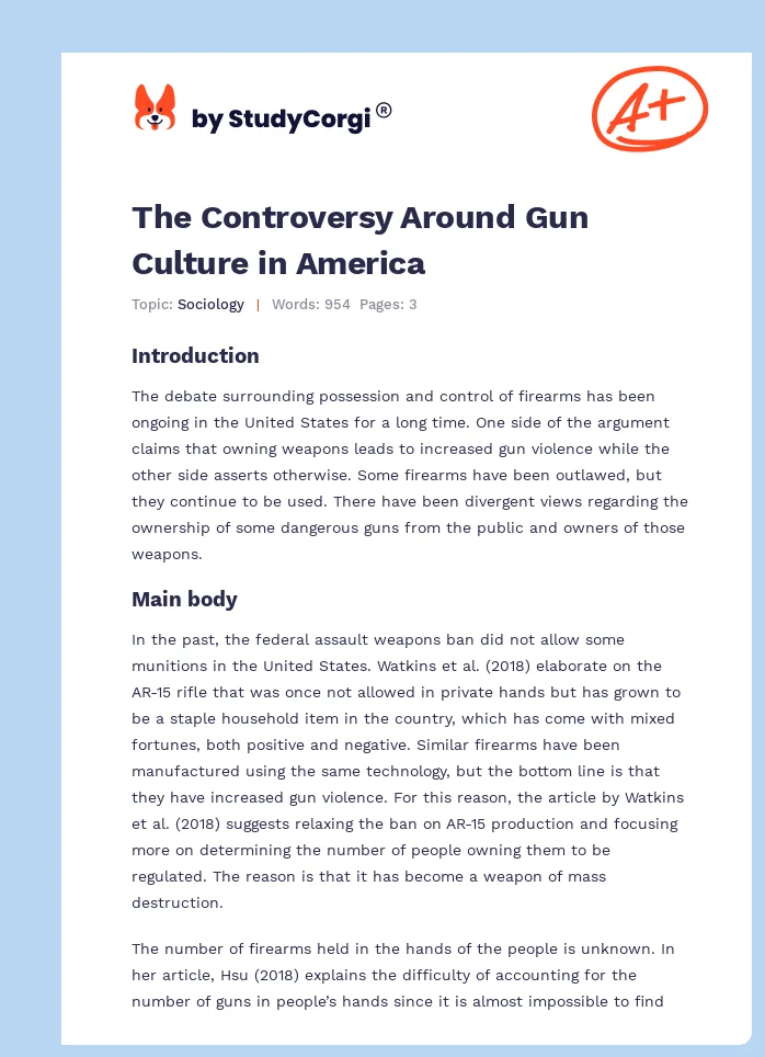 The Controversy Around Gun Culture in America. Page 1