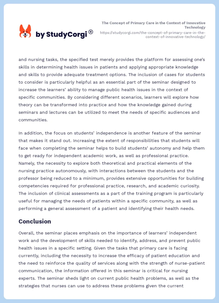 The Concept of Primary Care in the Context of Innovative Technology. Page 2