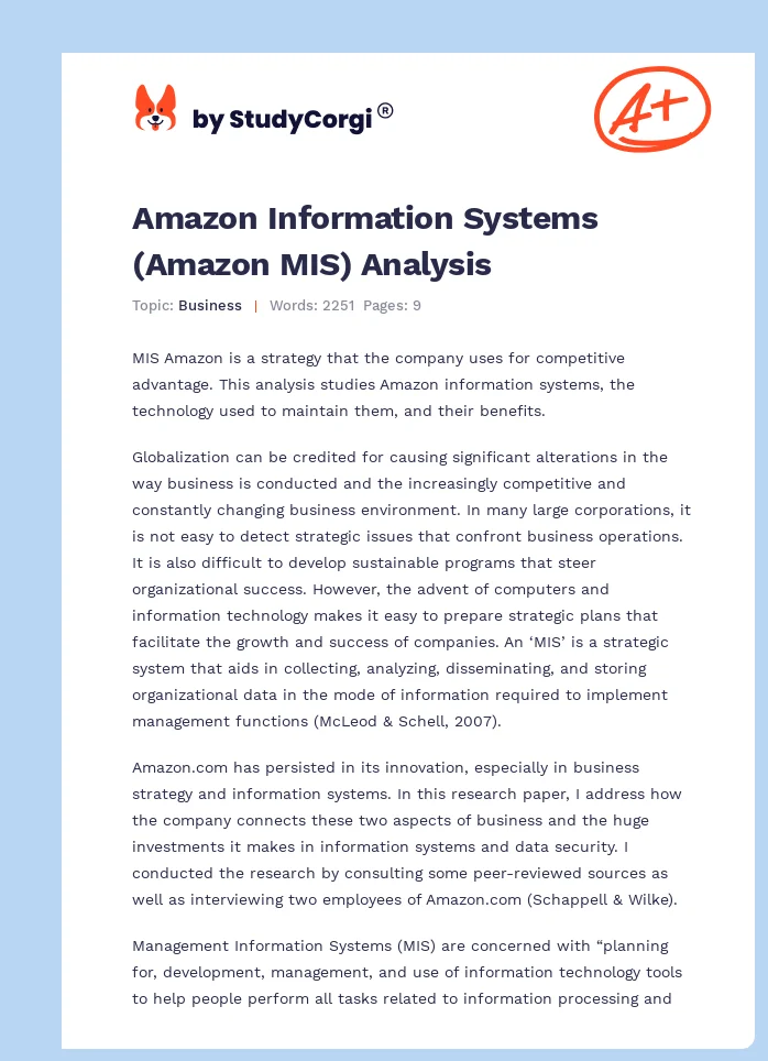Amazon Information Systems (Amazon MIS) Analysis. Page 1