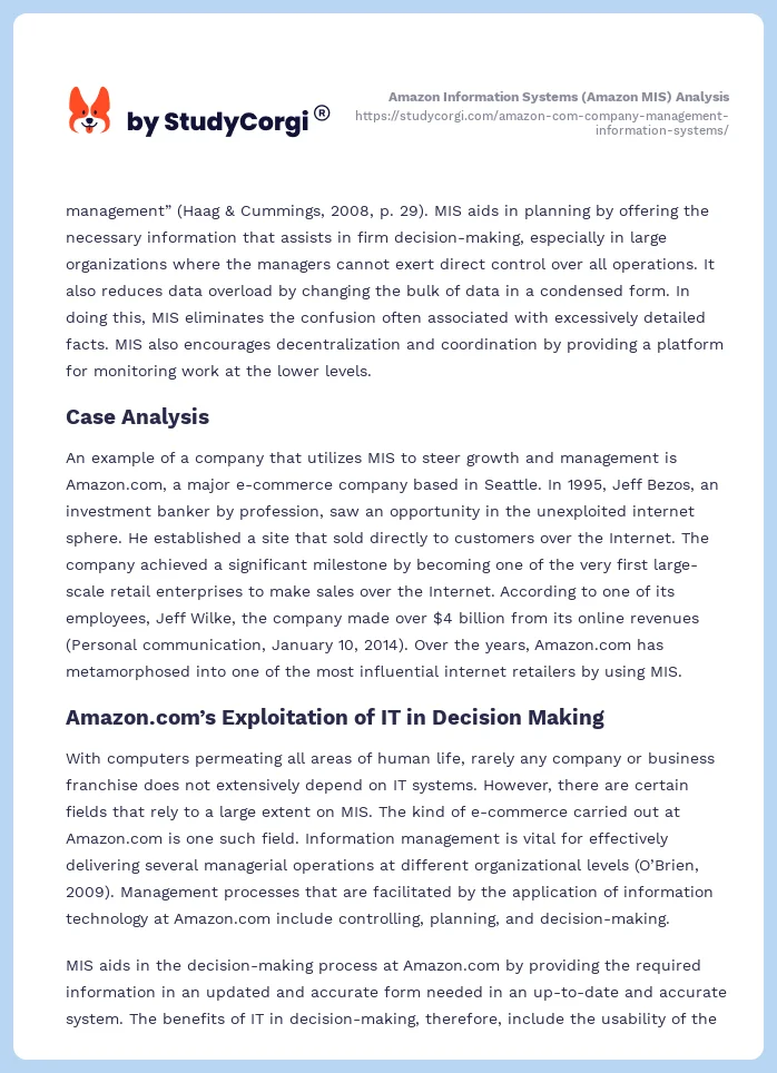 Amazon Information Systems (Amazon MIS) Analysis. Page 2
