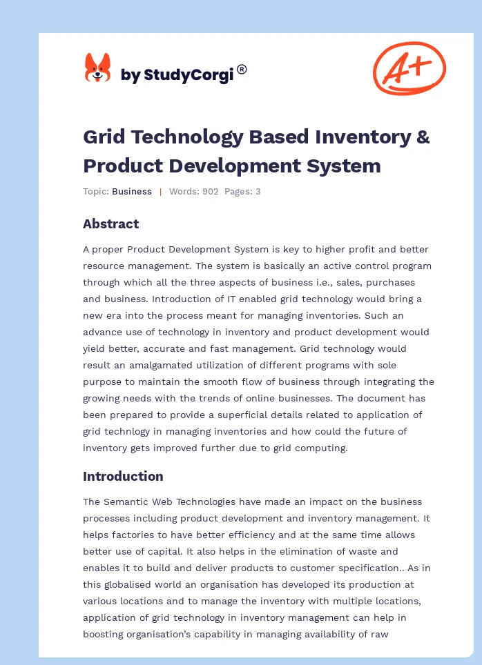 Grid Technology Based Inventory & Product Development System. Page 1