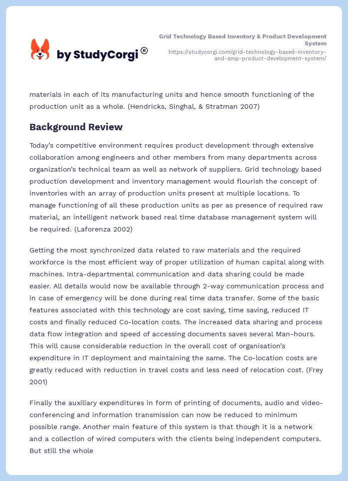 Grid Technology Based Inventory & Product Development System. Page 2