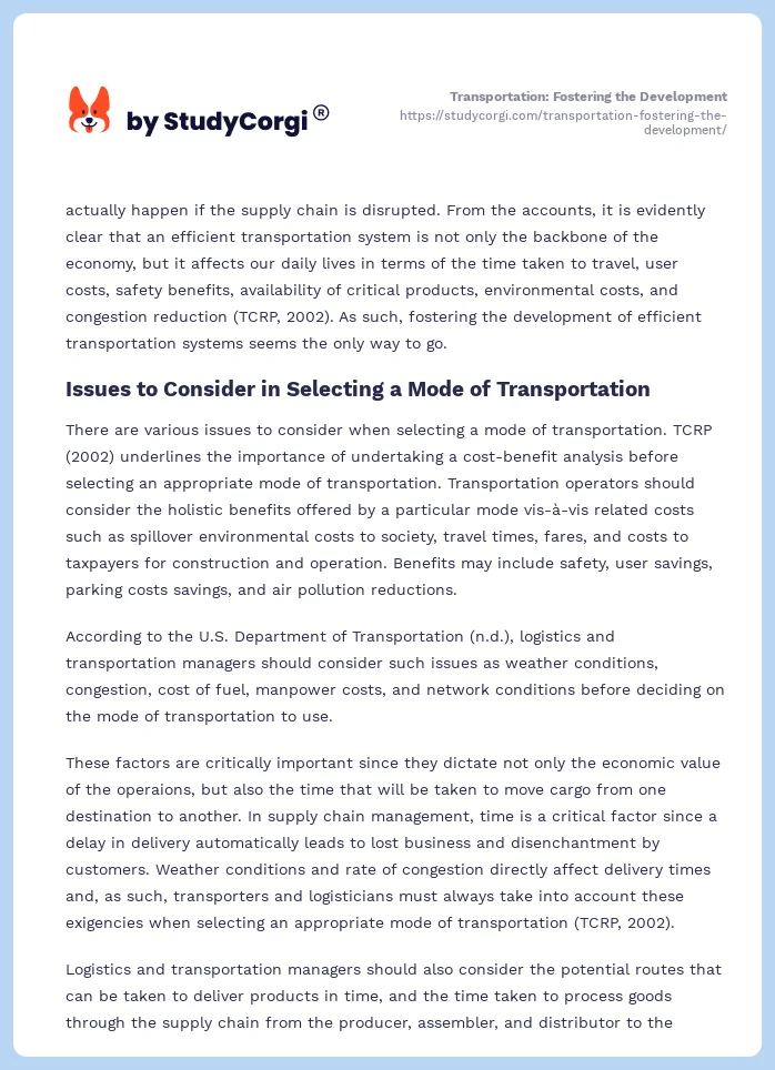 Transportation: Fostering the Development. Page 2