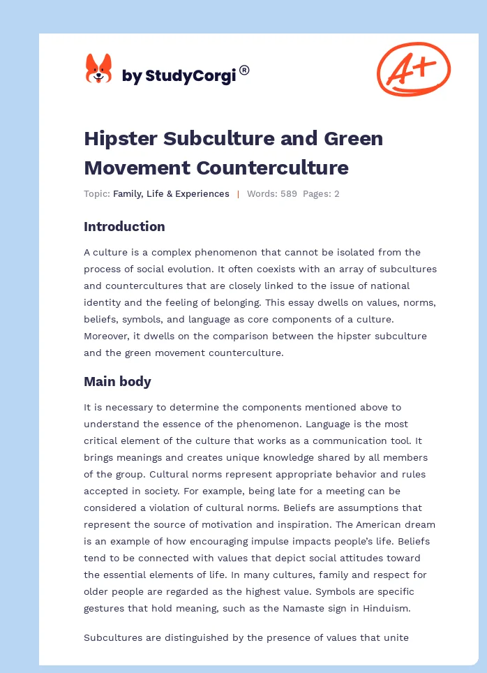 Hipster Subculture and Green Movement Counterculture. Page 1