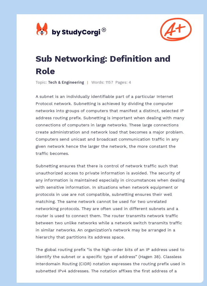 Sub Networking: Definition and Role. Page 1