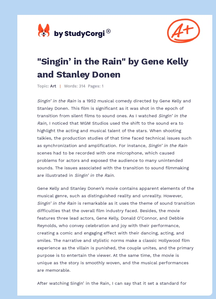 "Singin’ in the Rain" by Gene Kelly and Stanley Donen. Page 1